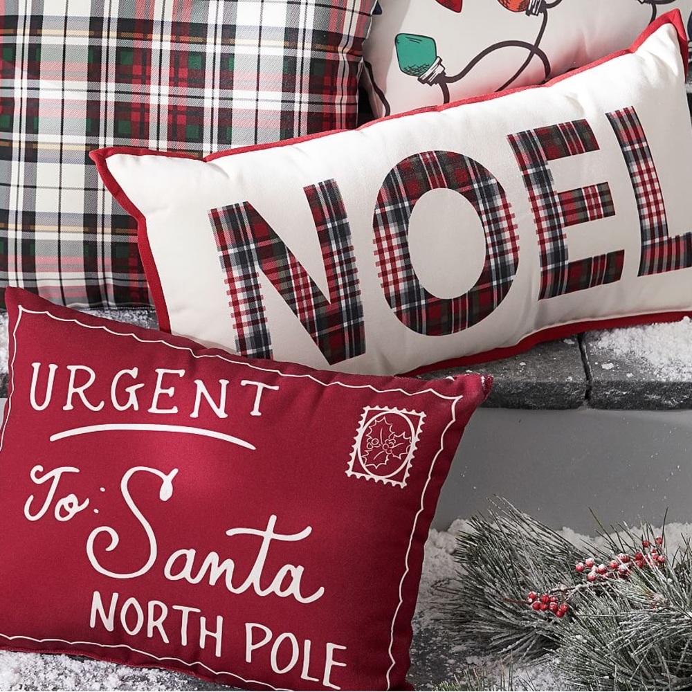 New Pottery Barn Noel Printed Denver Plaid Indoor/Outdoor Pillow, 12X25”